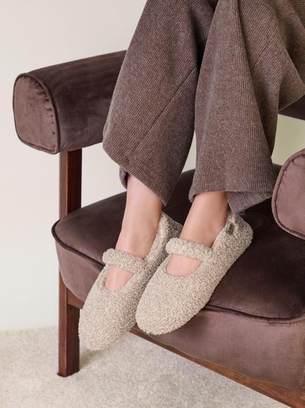 totes Isotoner Borg Mary Jane Ballerina Slippers, Oat - view 2, Oat