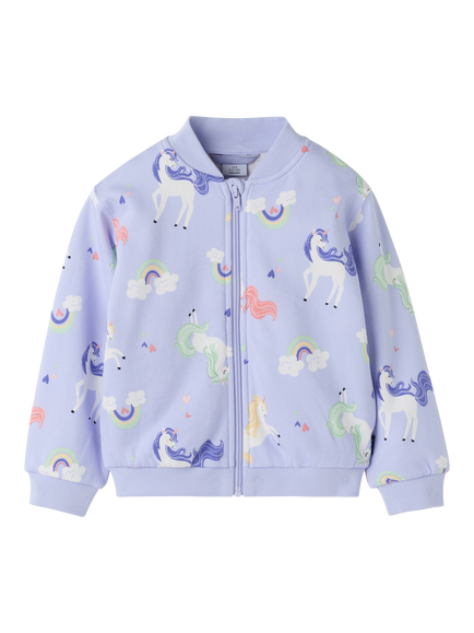 Polarn O. Pyret Kids' Unicorn Print Zip Front Top, Purple, Purple