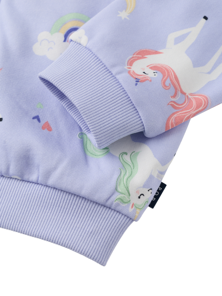 Polarn O. Pyret Kids' Unicorn Print Zip Front Top, Purple - view 2, Purple