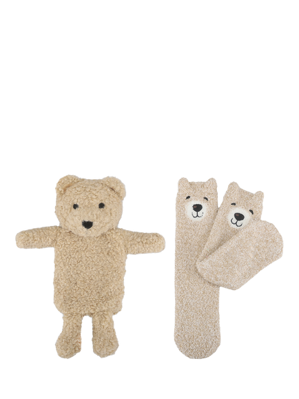 totes Bear Mini Hot Water Bottle & Super Soft Socks Set, Beige, Beige