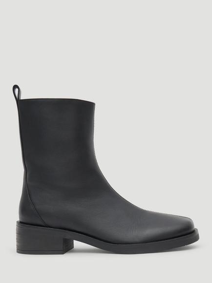 Mango Rina Leather Block Heel Ankle Boots, Black, Black