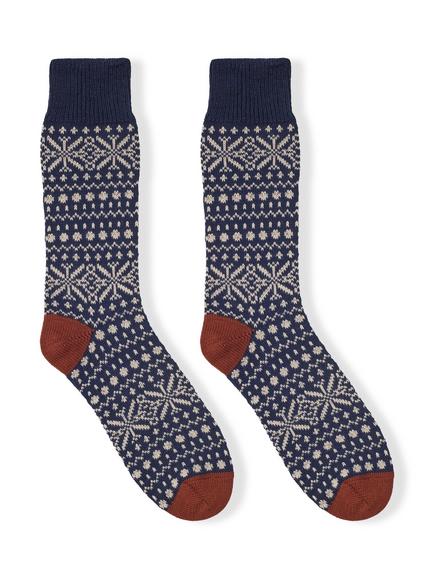Celtic & Co. Fair Isle Merino Wool Rich Socks, Navy/Rust - view 2, Navy/Rust