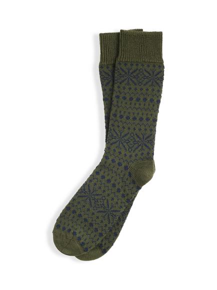 Celtic & Co. Fair Isle Merino Wool Rich Socks, Olive/Navy, Olive/Navy