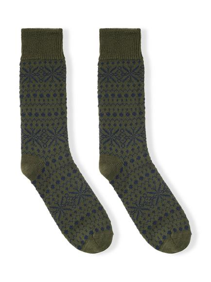 Celtic & Co. Fair Isle Merino Wool Rich Socks, Olive/Navy - view 2, Olive/Navy