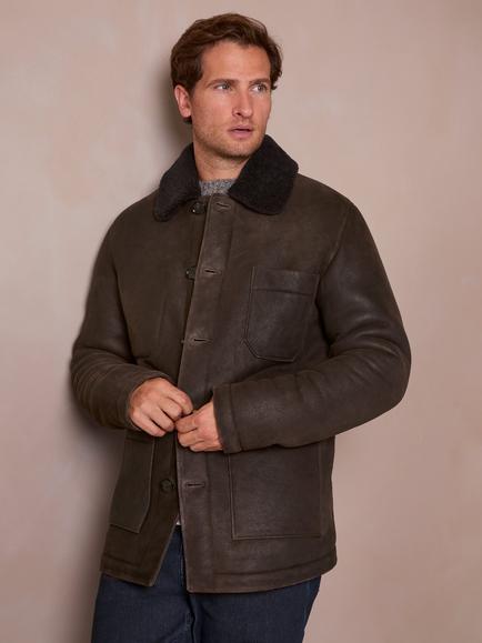 Celtic & Co.Sheepskin Leather Trucker Jacket, Chocolate, Chocolate