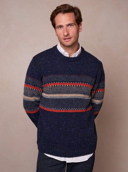 Celtic & Co. Birdseye Statement Donegal Wool Jumper, Dark Navy, Dark Navy