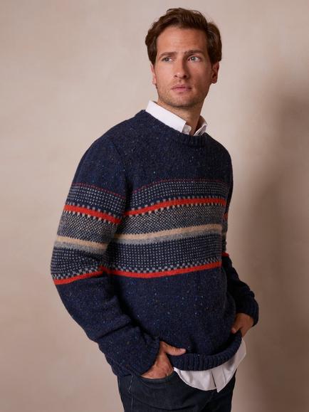 Celtic & Co. Birdseye Statement Donegal Wool Jumper, Dark Navy - view 2, Dark Navy