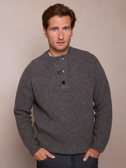 Celtic & Co. Pure Wool Half Button Jumper, Charcoal
