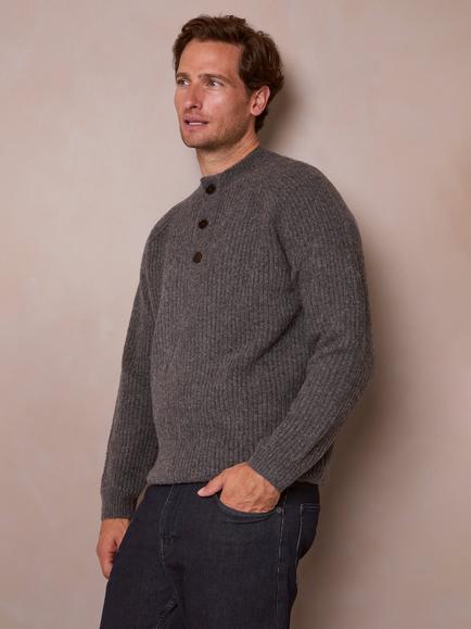 Celtic & Co. Pure Wool Half Button Jumper - view 2, Charcoal