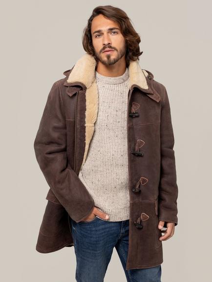 Celtic & Co. Detachable Hood Leather Duffel Coat, Antique/Camel, Antique / Camel