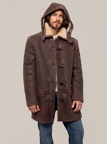 Celtic & Co. Detachable Hood Leather Duffel Coat, Antique/Camel - view 2, Antique / Camel