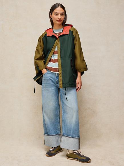 White Stuff Dakota Colour Block Hooded Poncho, Green Mlt, Green Mlt