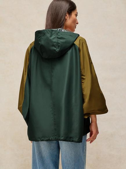 White Stuff Dakota Colour Block Hooded Poncho, Green Mlt - view 2, Green Mlt