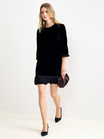 Phase Eight Elysia Velvet Pleat Swing Mini Dress, Black, Black