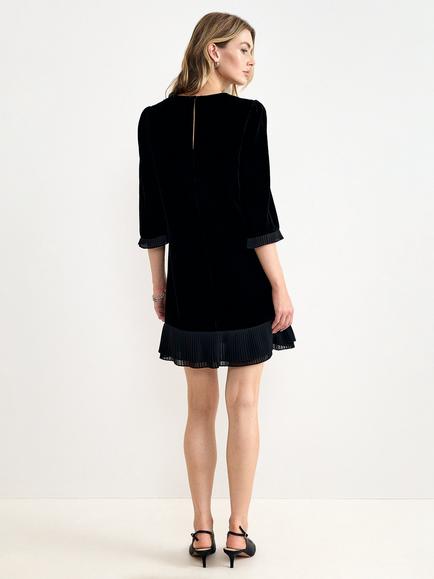 Phase Eight Elysia Velvet Pleat Swing Mini Dress, Black - view 2, Black
