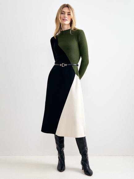 Phase Eight Julie Colourblock Knit Midi Dress, Black/Multi, Black/Multi