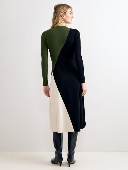 Phase Eight Julie Colourblock Knit Midi Dress, Black/Multi - view 2, Black/Multi