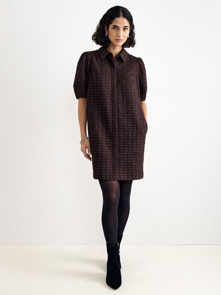 Phase Eight Yasmine Textured Mini Shirt Dress, Brown, Brown