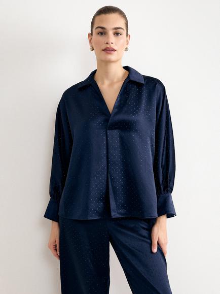 Phase Eight Juliette Satin Embellished Shirt, Navy, Navy