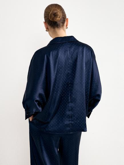 Phase Eight Juliette Satin Embellished Shirt, Navy - view 2, Navy