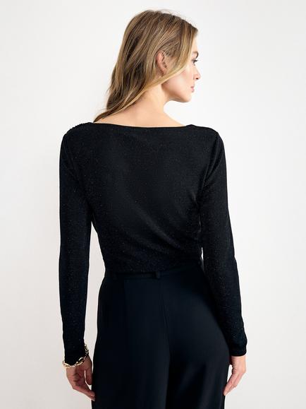 Phase Eight Marcy Asymmetric Sparkle Ruched Top, Black - view 2, Black