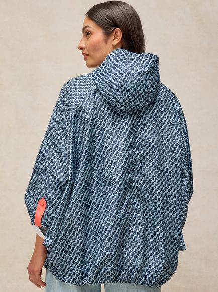 White Stuff Dakota Geometric Print Hooded  Poncho, Navy Pr - view 2, Navy Pr