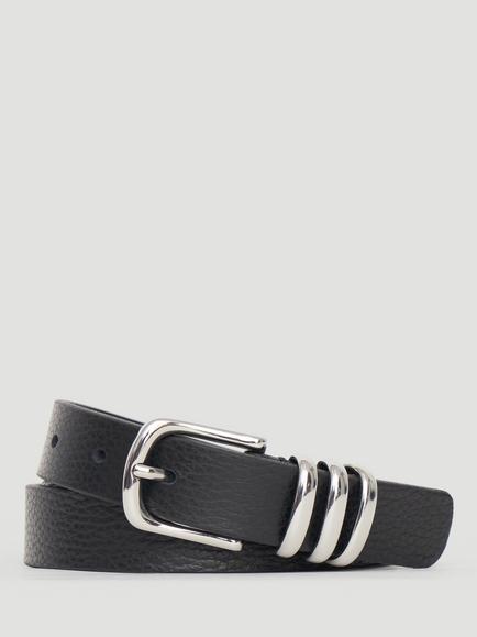 HUSH Isabel Leather Belt, Black, Black