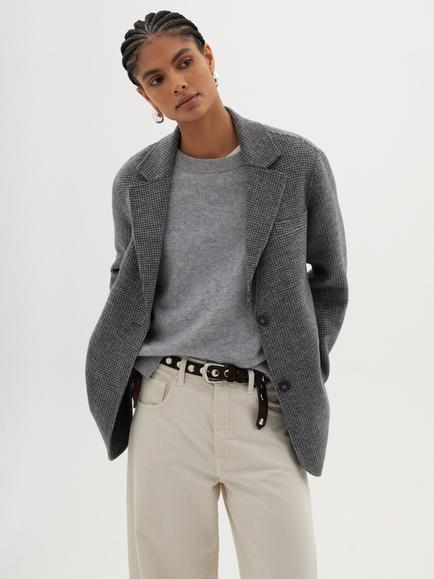 HUSH Double Faced Wool Check Blazer, Grey/White, Grey/White