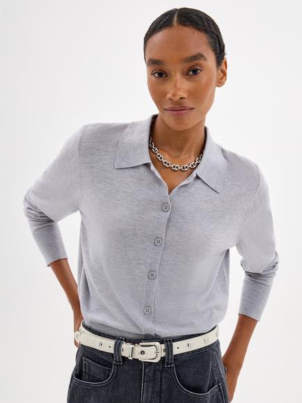 HUSH Lara Wool Blend Knitted Cardigan, Light Grey Marl, Light Grey Marl