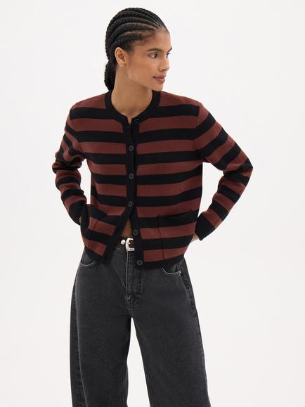 HUSH Arli Stripe Knitted Cardigan, Black, Black
