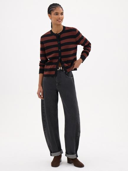 HUSH Arli Stripe Knitted Cardigan, Black - view 2, Black