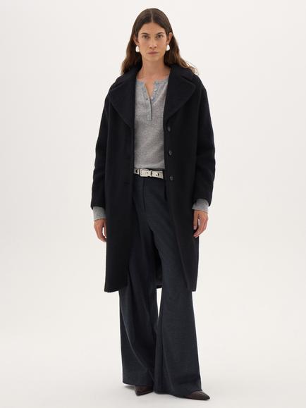 HUSH Italian Wool Rich Cocoon Coat, Black, Black