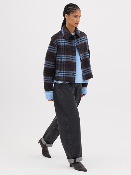 HUSH Rix Double Faced Wool Check Jacket, Blue/Brown, Blue/Brown