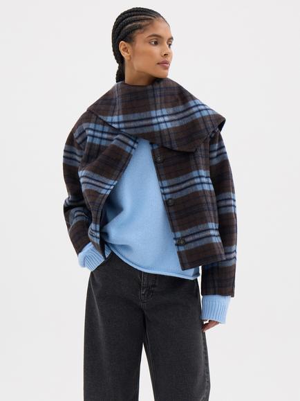 HUSH Rix Double Faced Wool Check Jacket, Blue/Brown - view 2, Blue/Brown