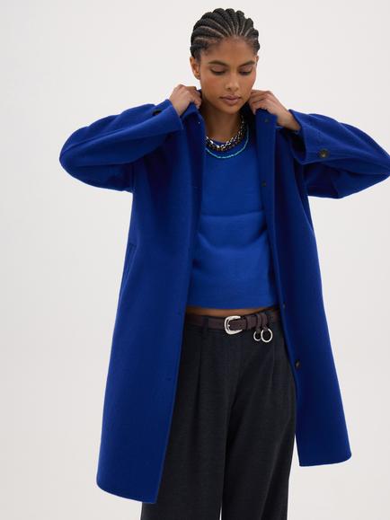 HUSH Suri Pure Wool Longline Overcoat, Cobalt Blue