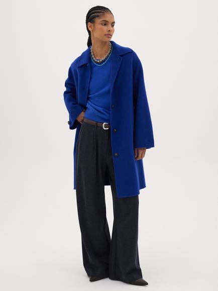 HUSH Suri Pure Wool Longline Overcoat - view 2, Cobalt Blue