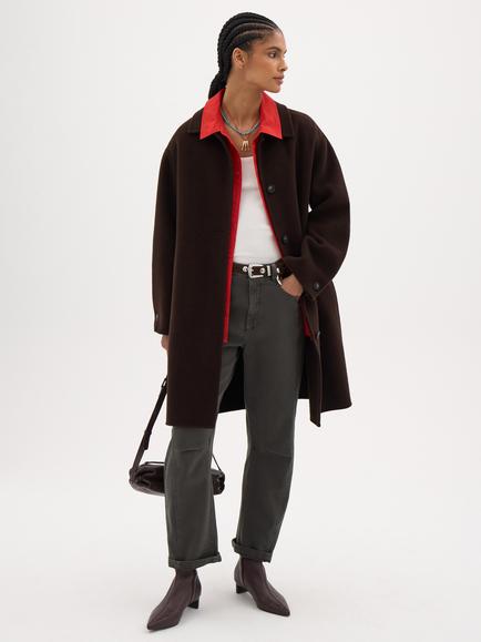 HUSH Suri Pure Wool Longline Overcoat, Dark Brown