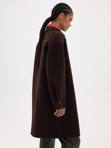 HUSH Suri Pure Wool Longline Overcoat - view 2, Dark Brown