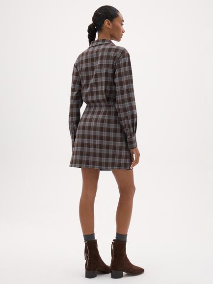 HUSH Elaris Check Wrap Detail Midi Shirt Dress, Brown/Grey - view 2, Brown/Grey