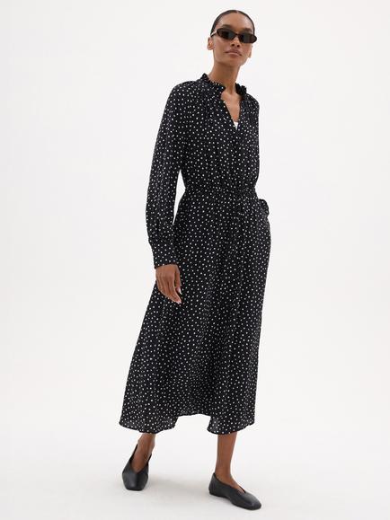 HUSH Fleur Polka Dot Printed Midi Dress, Black, Black