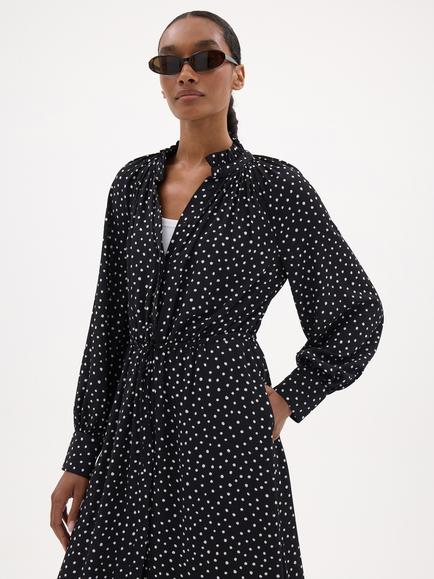 HUSH Fleur Polka Dot Printed Midi Dress, Black - view 2, Black
