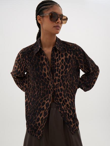 HUSH Chiffon Animal Long Sleeve Top, Brown, Brown