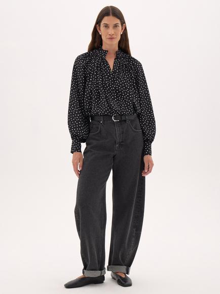HUSH Fleur Polka Dot Floaty Chiffon Blouse, Black - view 2, Black