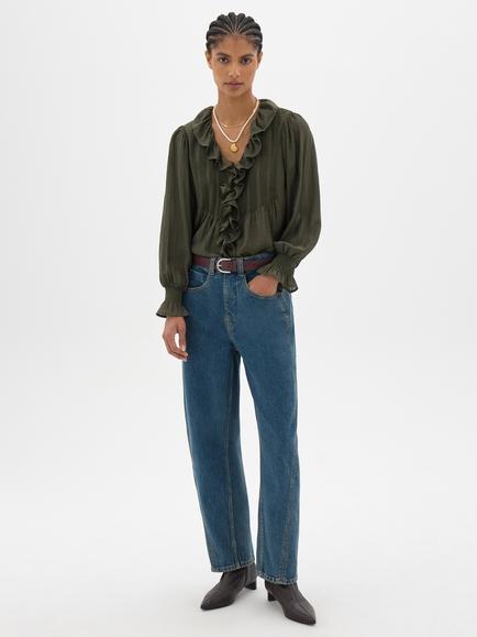 HUSH Koa Long Sleeve Crinkle Blouse containing LENZING™ ECOVERO™ Viscose - view 2, Khaki