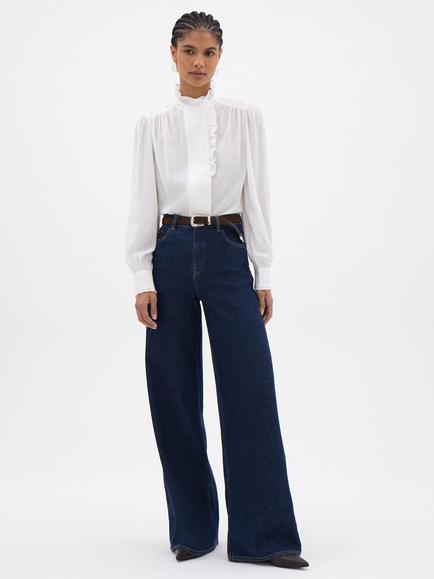 HUSH Martha Ruffle Neck Concealed Placket Blouse containing LENZING™ ECOVERO™ Viscose, Ecru White - view 2, Ecru White