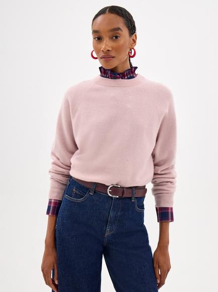 HUSH Anastasia Merino Wool Crew Neck Jumper, Soft Pink, Soft Pink