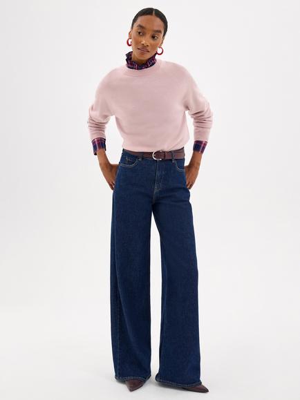HUSH Anastasia Merino Wool Crew Neck Jumper, Soft Pink - view 2, Soft Pink