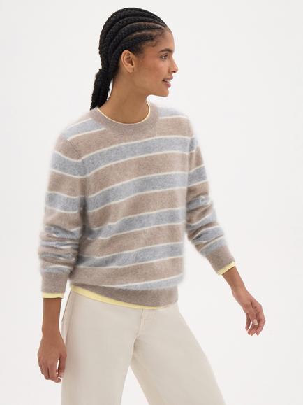 HUSH Aurelia Striped Cashmere Jumper, Oatmeal, Oatmeal