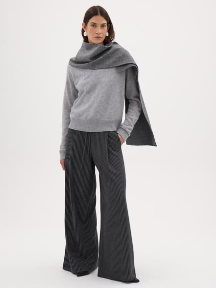 HUSH Avery Cashmere Crew Neck Jumper - view 2, Light Grey Marl