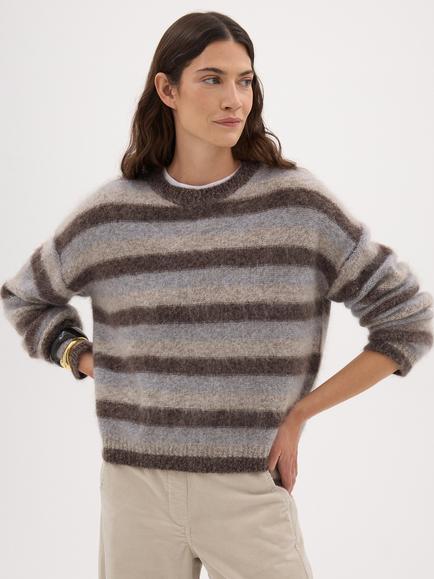 HUSH Cosette Striped Brushed Wool Jumper, Sand Brown/Multi, Sand Brown/Multi